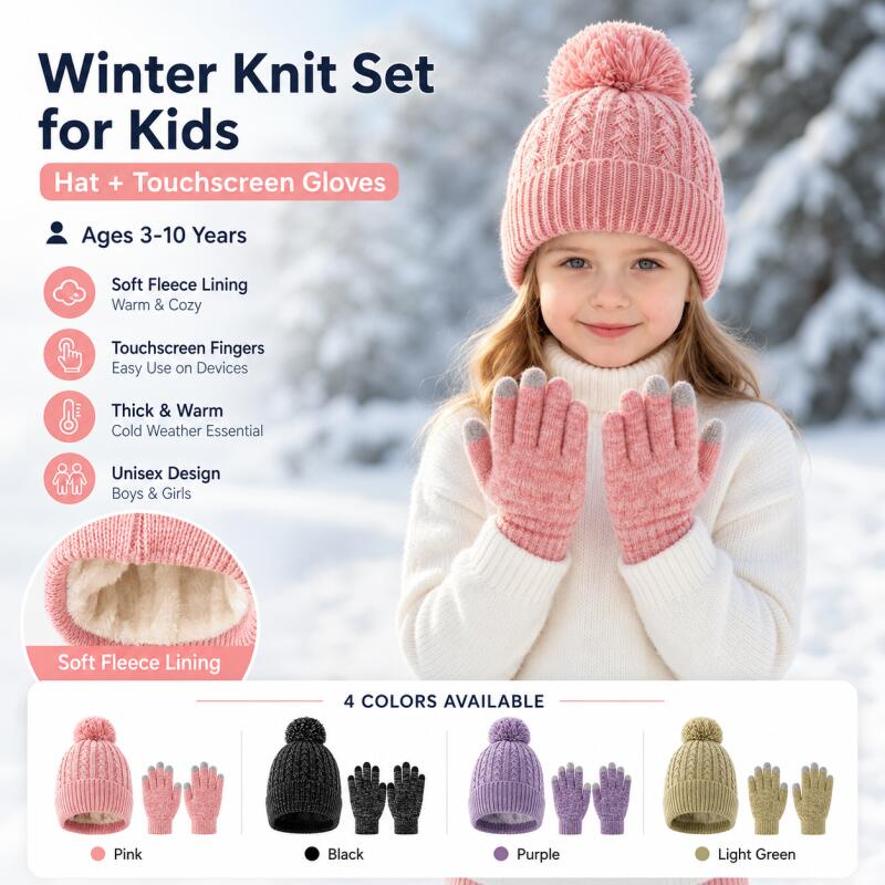 Knit Glove Touch Screen - Conjunto de luvas e gorro de