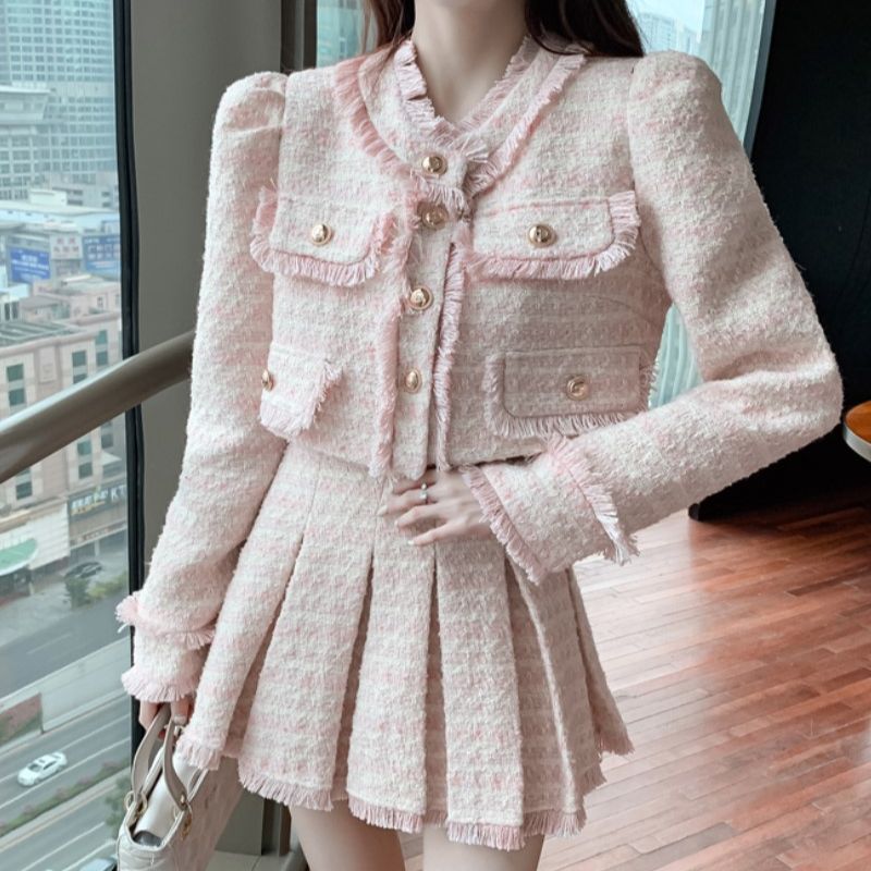 Winter Clothing Line - Conjunto de roupas rosa Jacquard Tweed