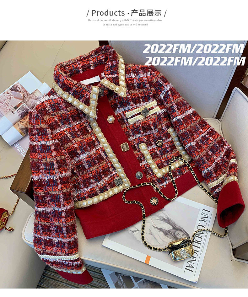 Feminino elegante tweed vermel - Winter Clothing Line avaliação e preço
